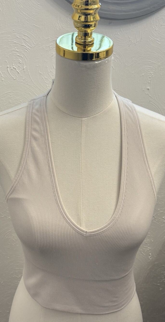Athleta Aurora Seamless Crop Rib Tank Size Medium Off White/Bone